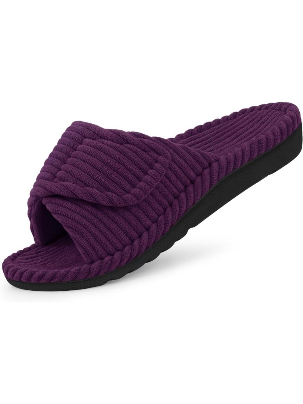 Women's Dark Purple Orthopedic Support Indoor Corduroy Open Toe Slipper Shoes